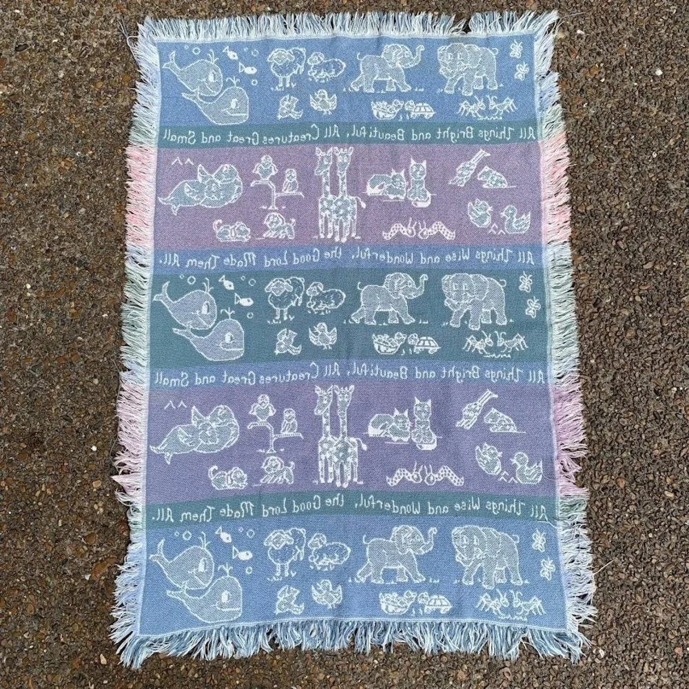 Vintage 1993 MWW All Things Bright and Beautiful Woven Tapestry Throw‎ Blanket